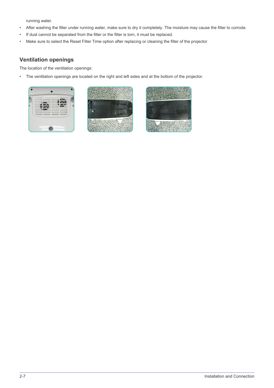 Ventilation openings | Samsung SP-L331 User Manual | Page 22 / 78