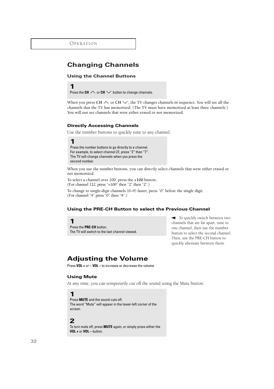 Changing channels, Adjusting the volume | Samsung TXN3275HF/TXN2670WHF User Manual | Page 32 / 79