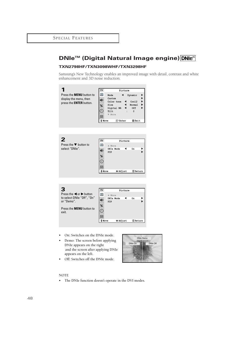 Dnie, Digital natural image engine) | Samsung TXN3275HF/TXN2670WHF User Manual | Page 48 / 79