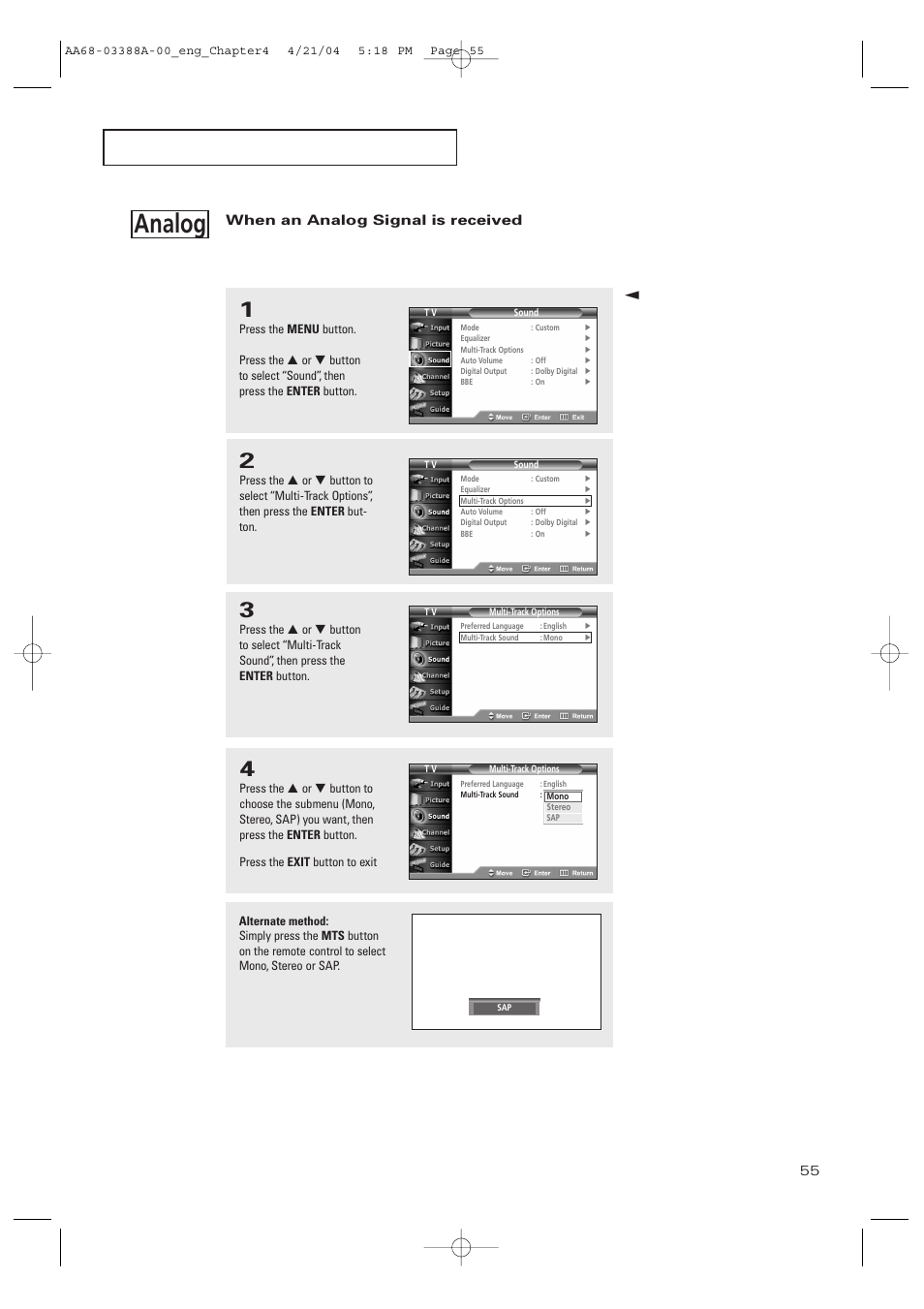 When an analog signal is received, Analog | Samsung DynaFlat TX-P3076WH User Manual | Page 55 / 92