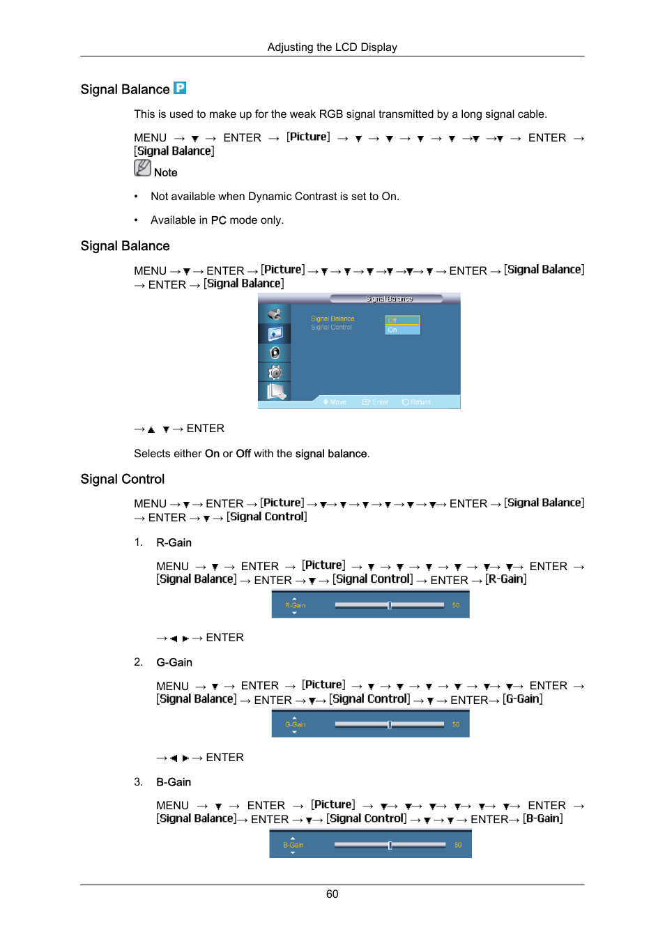 Signal balance, Signal control | Samsung 400EX(N) User Manual | Page 103 / 159