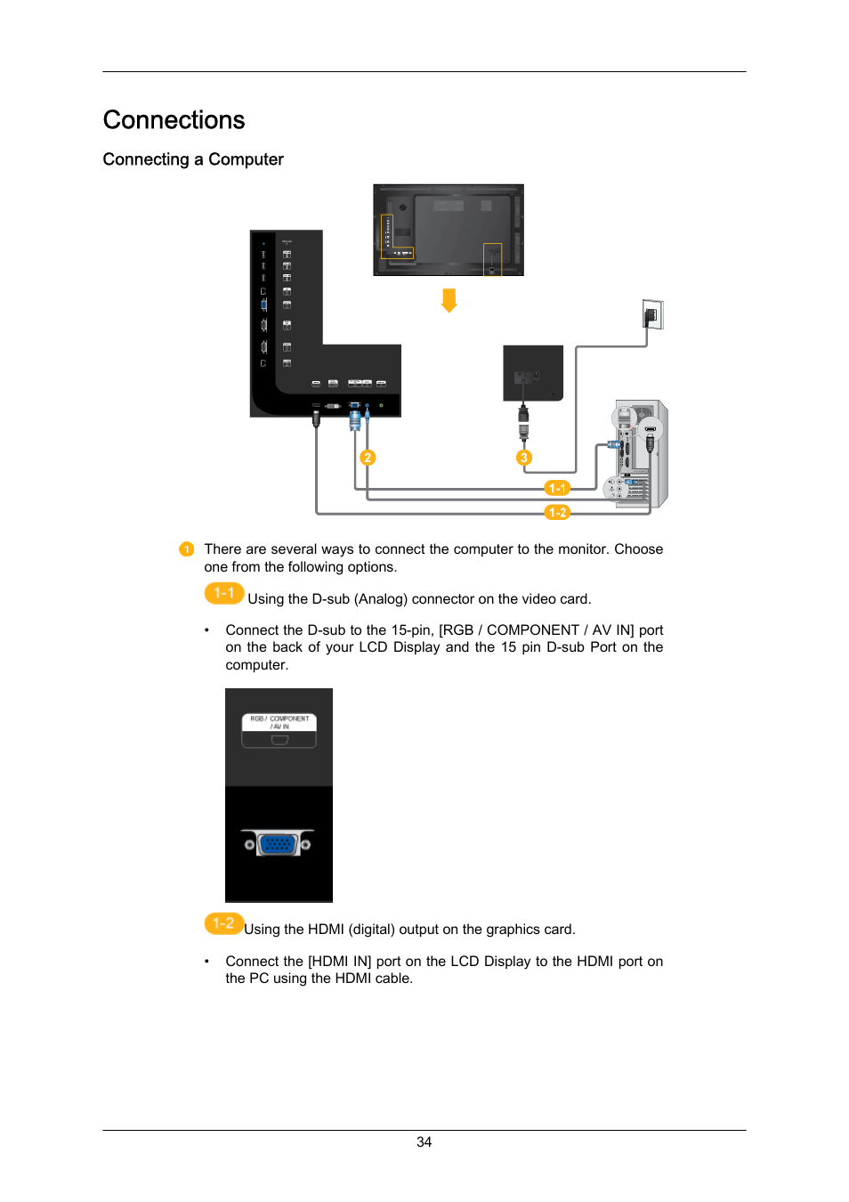 Connections, Connecting a computer | Samsung 400EX(N) User Manual | Page 35 / 159