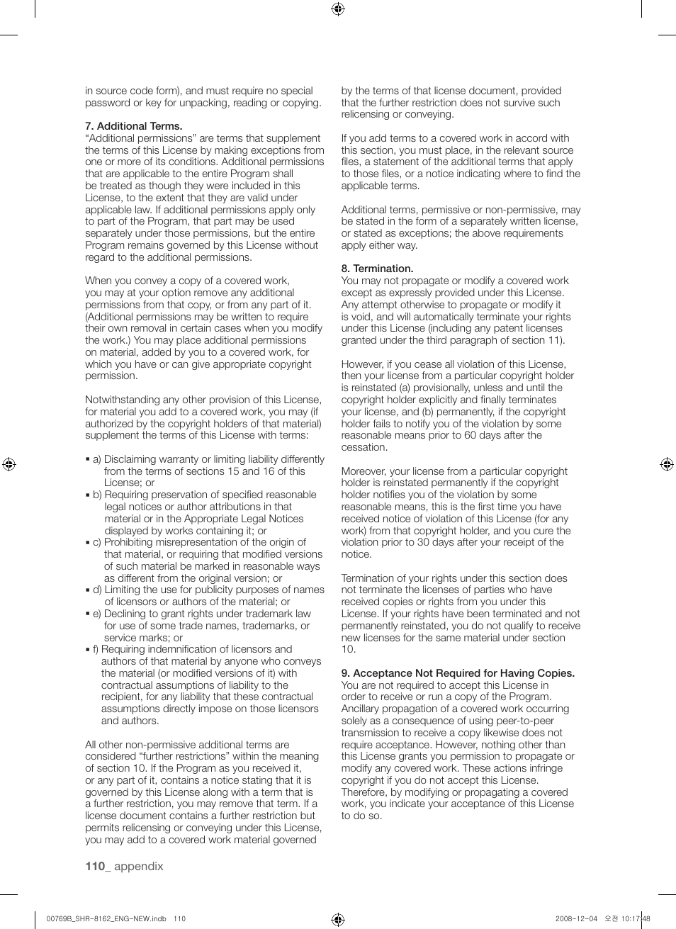 Samsung SHR-8160 User Manual | Page 110 / 120