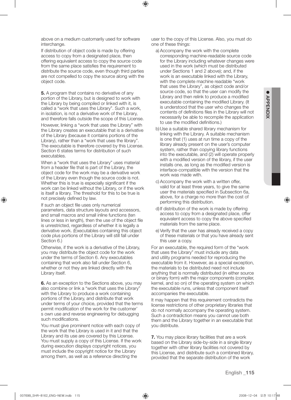 Samsung SHR-8160 User Manual | Page 115 / 120