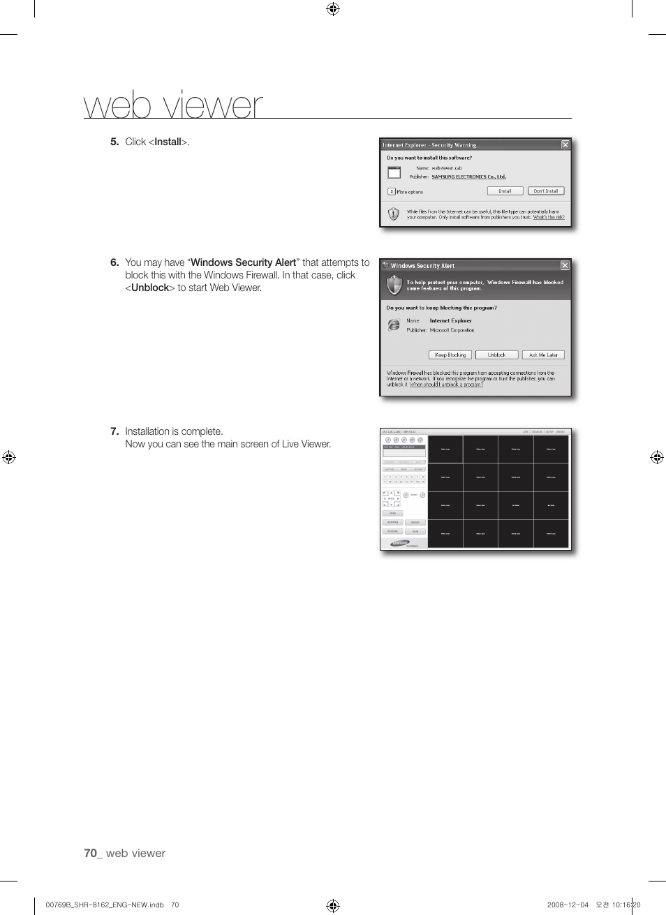 Web viewer | Samsung SHR-8160 User Manual | Page 70 / 120