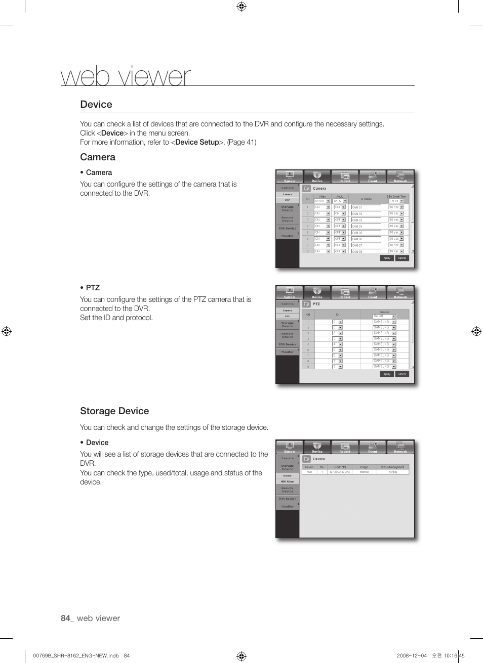 Web viewer | Samsung SHR-8160 User Manual | Page 84 / 120