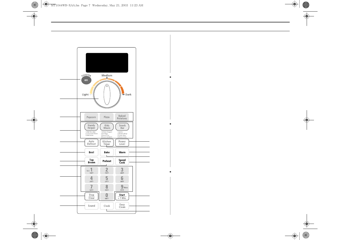 Control panel buttons, Your new toast & bake microwave oven | Samsung MT1066SB User Manual | Page 7 / 36