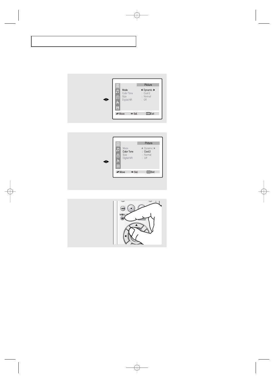 Changing the color tone, T v o | Samsung CFTD2085 User Manual | Page 27 / 98