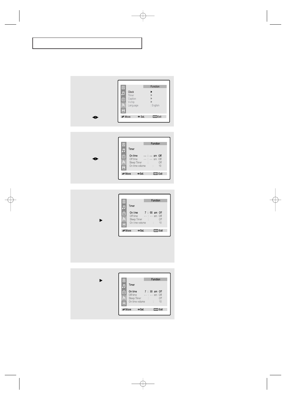 Setting the on/off timer, T v o | Samsung CFTD2085 User Manual | Page 40 / 98