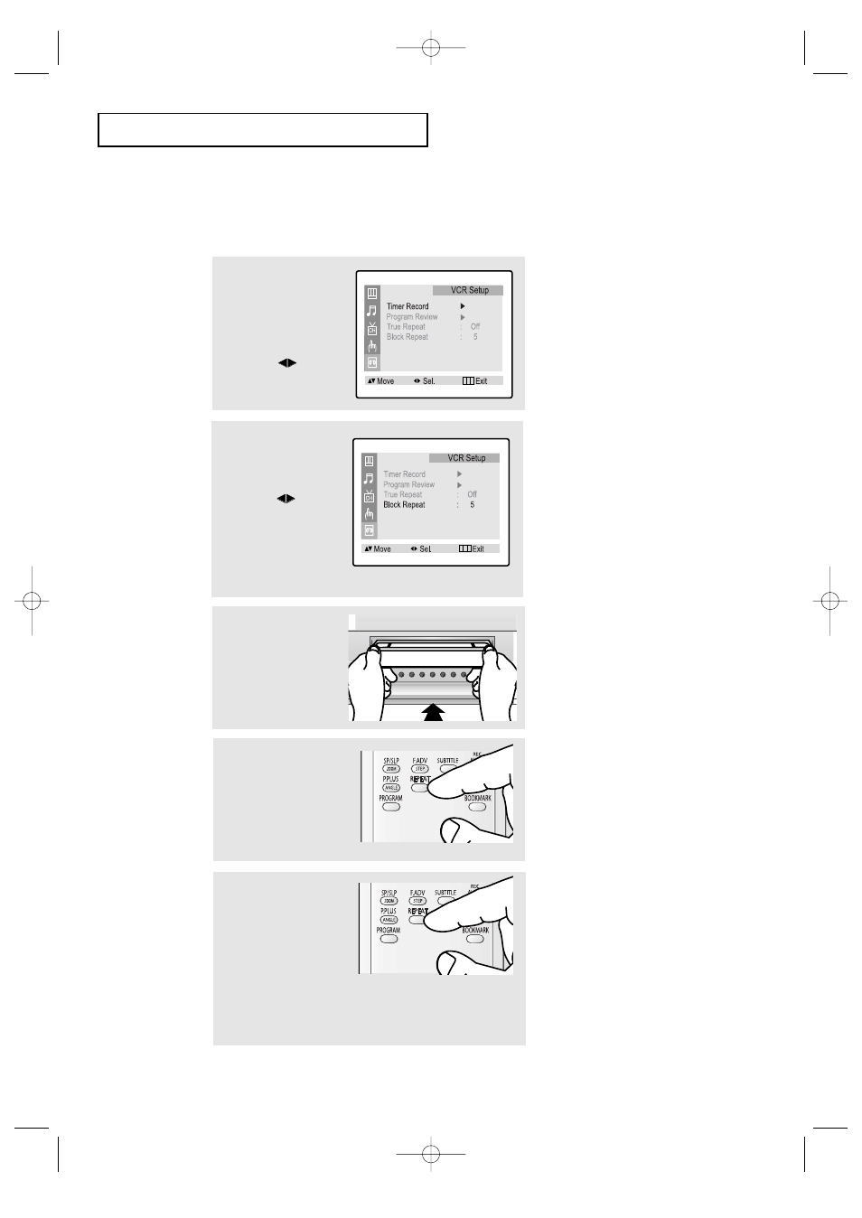 Using block repeat, V c r o | Samsung CFTD2085 User Manual | Page 88 / 98
