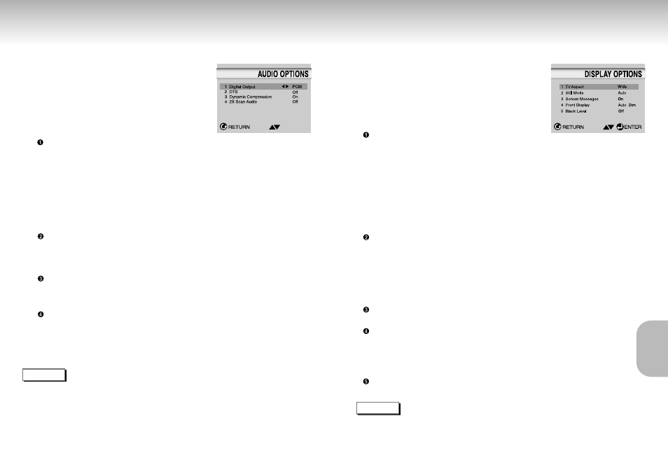 Setting up the audio options, Setting up the display options | Samsung AK68-00102A User Manual | Page 20 / 21