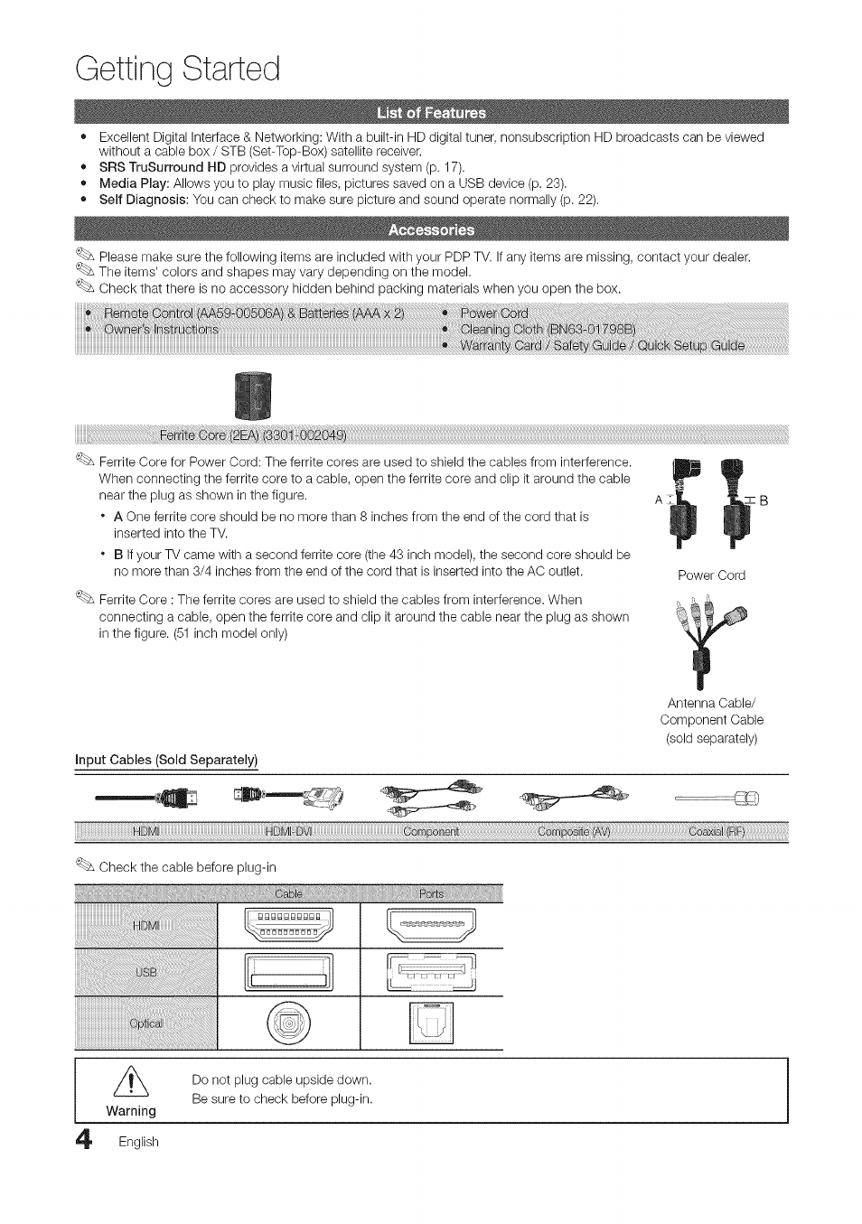 Warning, Getting started, English | Samsung 430 User Manual | Page 4 / 40
