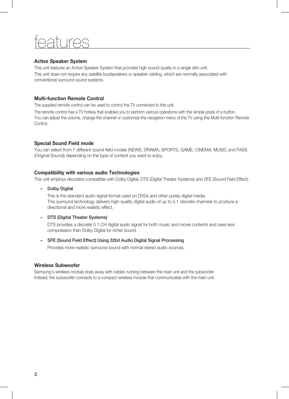 Features | Samsung HW-C450 User Manual | Page 2 / 21