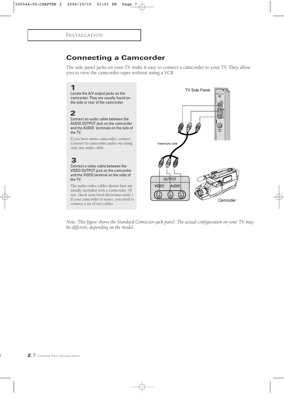 Connecting a camcorder | Samsung HCN553W User Manual | Page 20 / 71