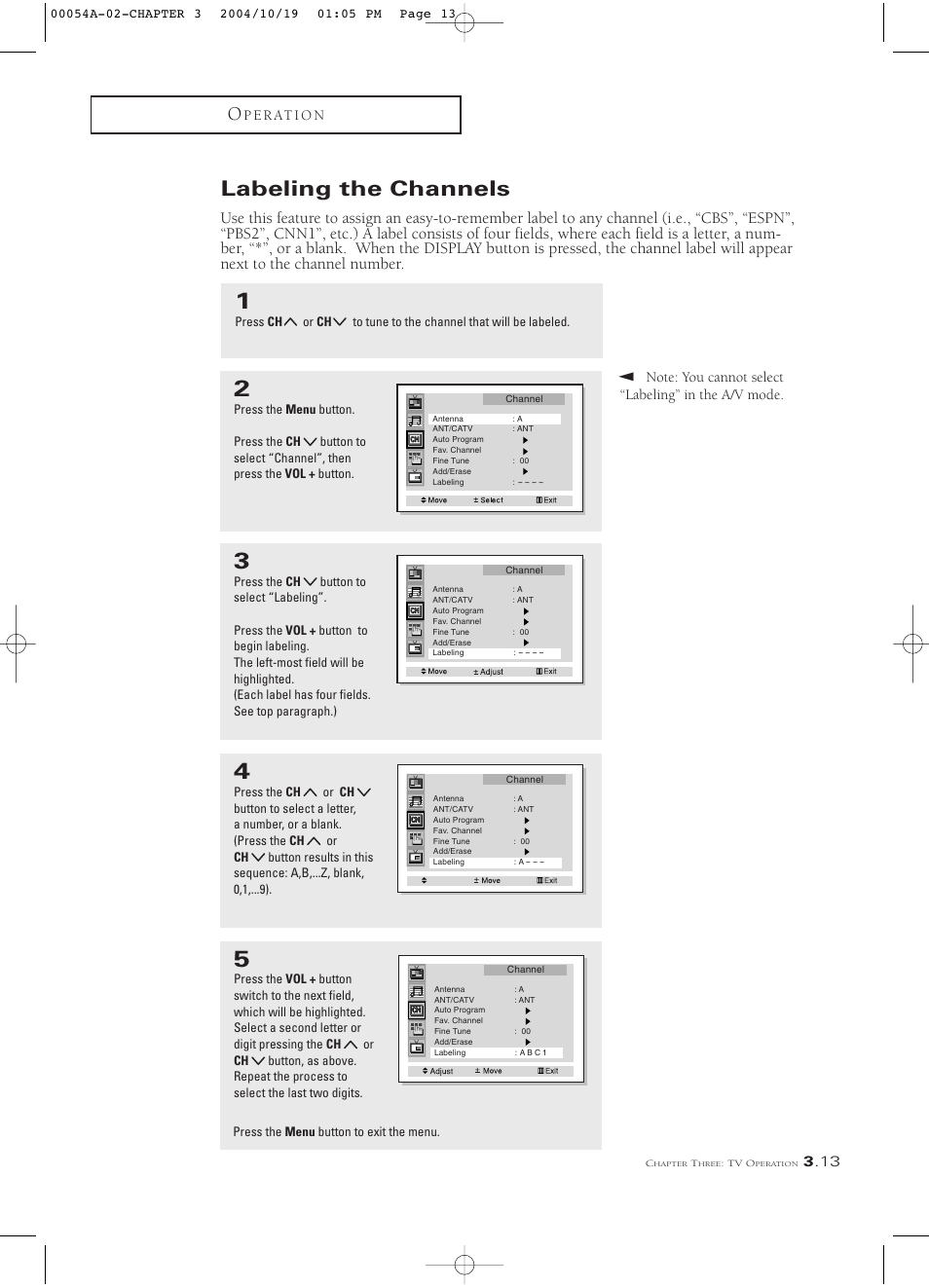 Labeling the channels | Samsung HCN553W User Manual | Page 37 / 71