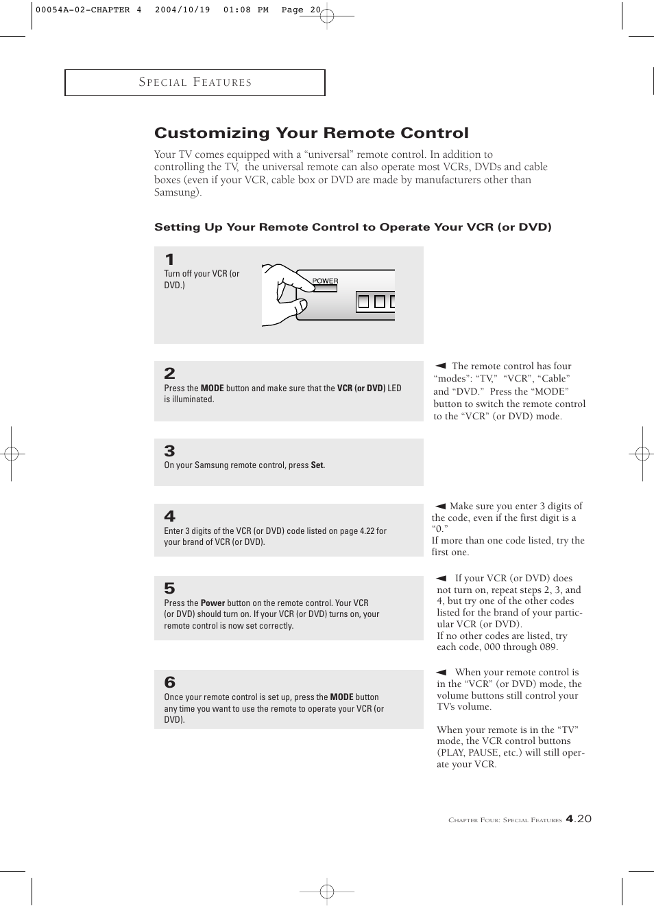 Customizing your remote control | Samsung HCN553W User Manual | Page 65 / 71