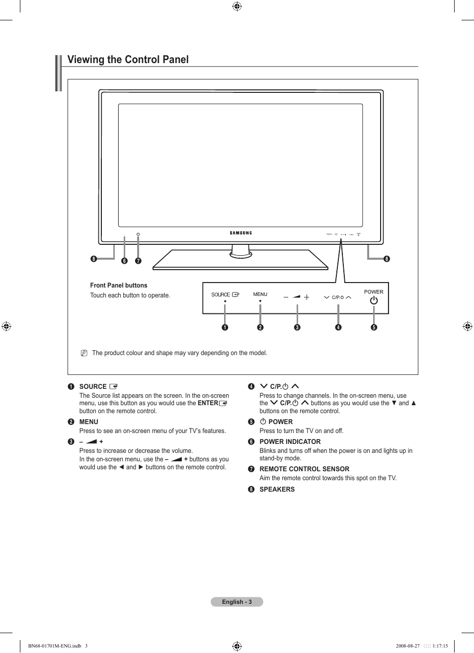 Viewing the control panel | Samsung BN68-01701M-00 User Manual | Page 5 / 64
