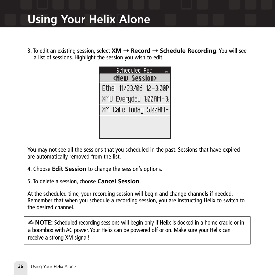 Using your helix alone | Samsung XM2go User Manual | Page 36 / 92