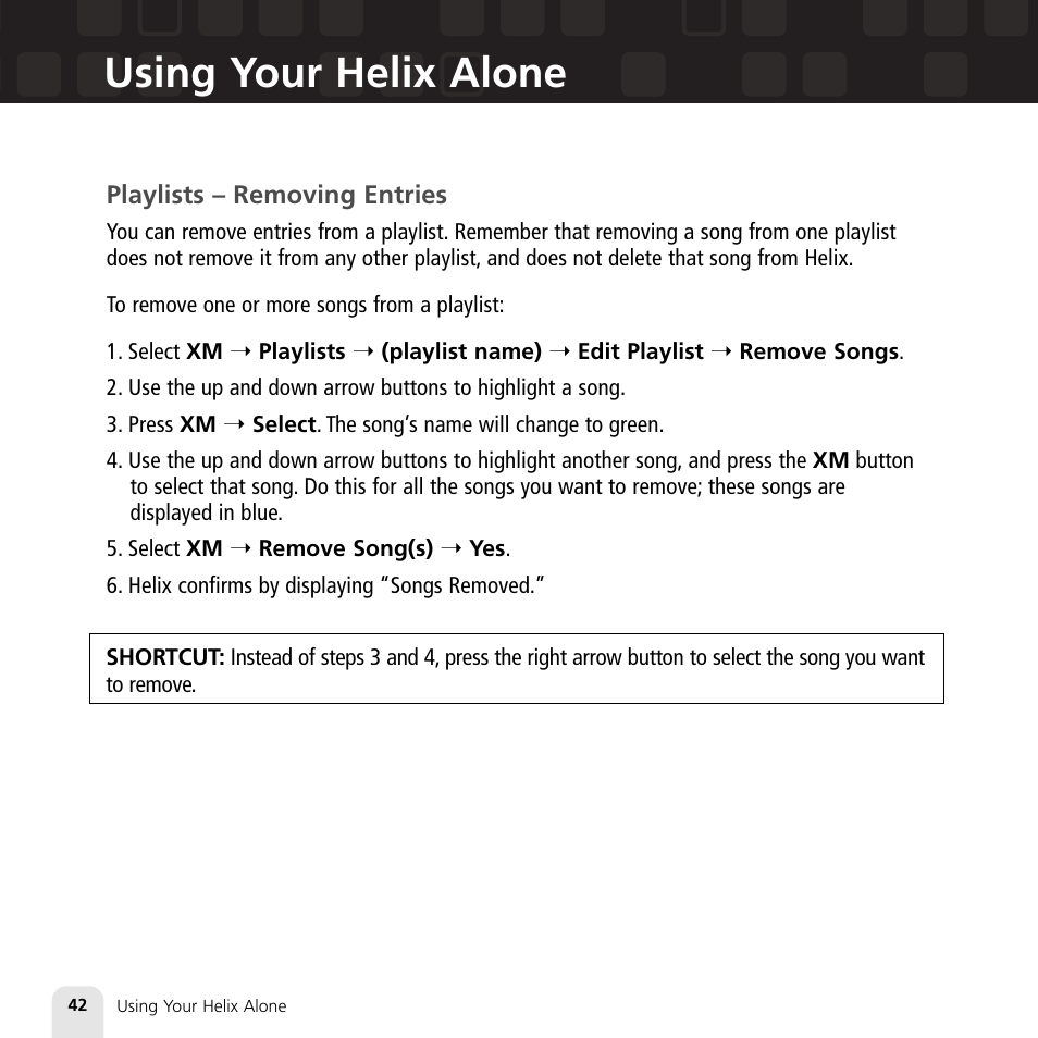 Using your helix alone | Samsung XM2go User Manual | Page 42 / 92