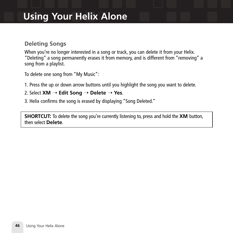 Using your helix alone | Samsung XM2go User Manual | Page 46 / 92