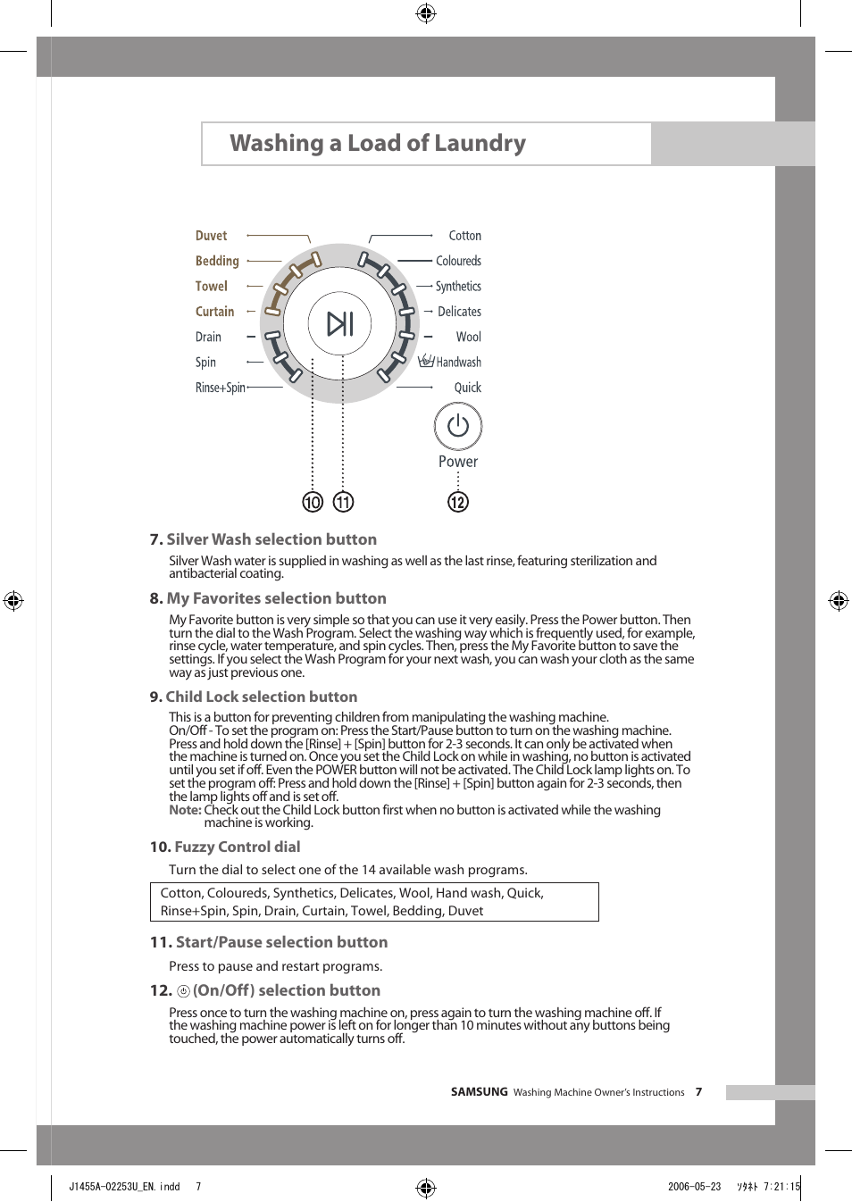 Washing a load of laundry | Samsung J1455AS User Manual | Page 11 / 24