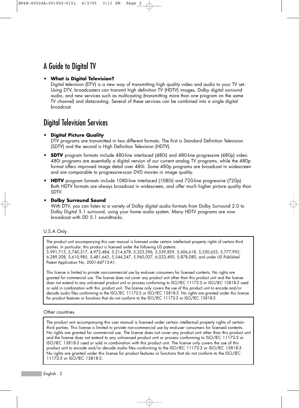 A guide to digital tv, Digital television services | Samsung HL-R6156W User Manual | Page 2 / 96