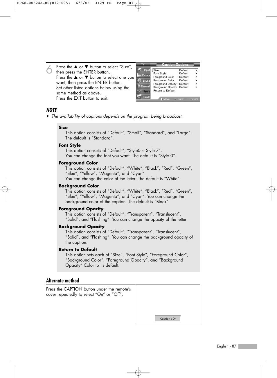Alternate method | Samsung HL-R6156W User Manual | Page 87 / 96