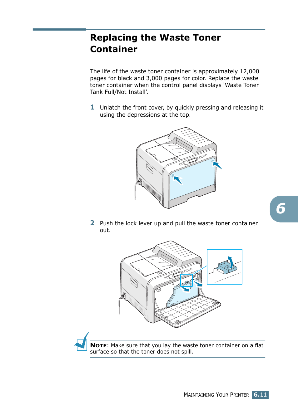 Replacing the waste toner container | Samsung CLP 500N User Manual | Page 129 / 245
