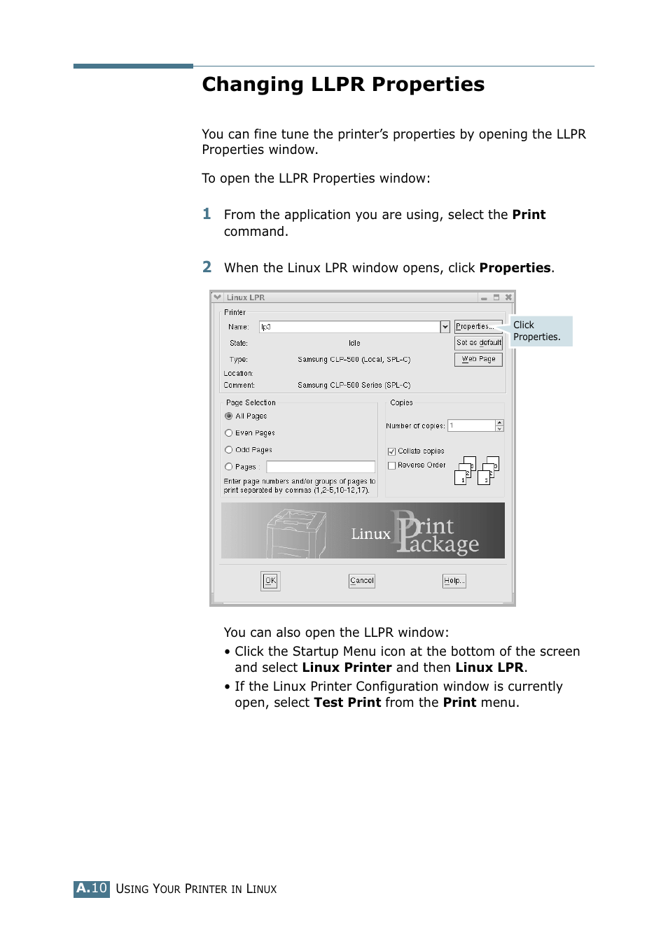 Changing llpr properties | Samsung CLP 500N User Manual | Page 200 / 245