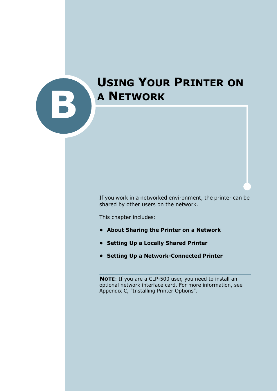 Using your printer on a network, Appendix b | Samsung CLP 500N User Manual | Page 203 / 245