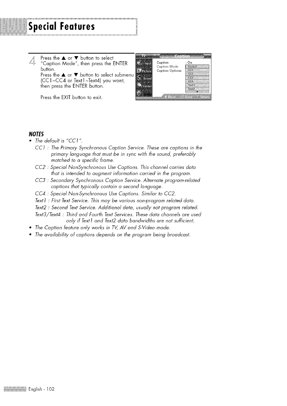 Special features | Samsung HL-$4676S User Manual | Page 102 / 135
