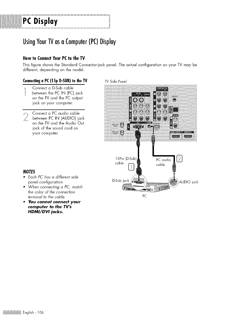 Pc display, Using your tv as a computer (pc) display, Pc display 06 | Using your tv as a computer (pc) display.106 | Samsung HL-$4676S User Manual | Page 106 / 135