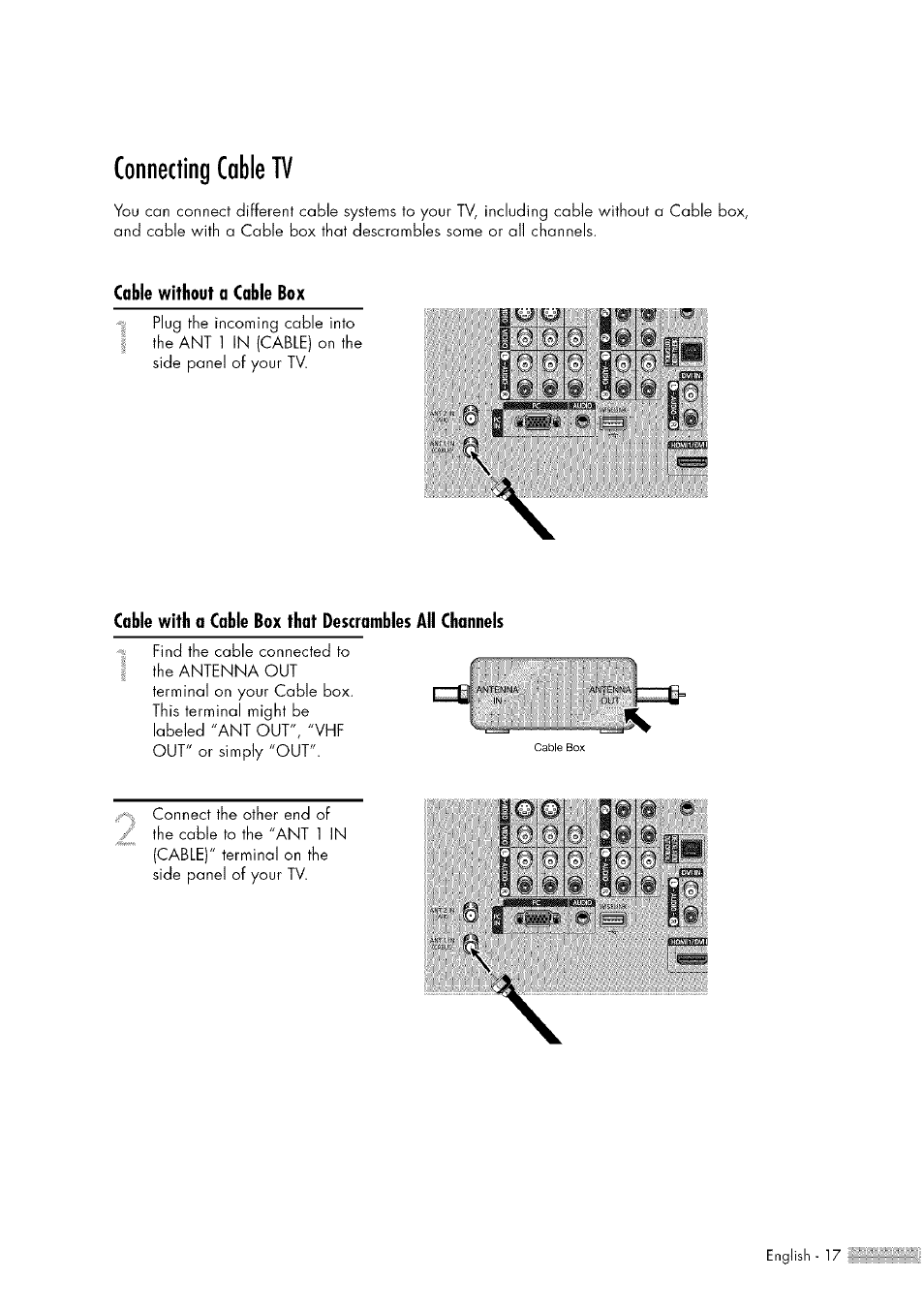 Connecting coble tv | Samsung HL-$4676S User Manual | Page 17 / 135