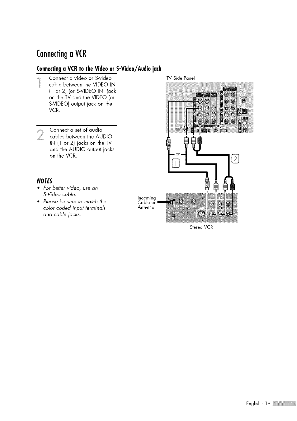 Connecting a vcr, Connecting cable tv | Samsung HL-$4676S User Manual | Page 19 / 135