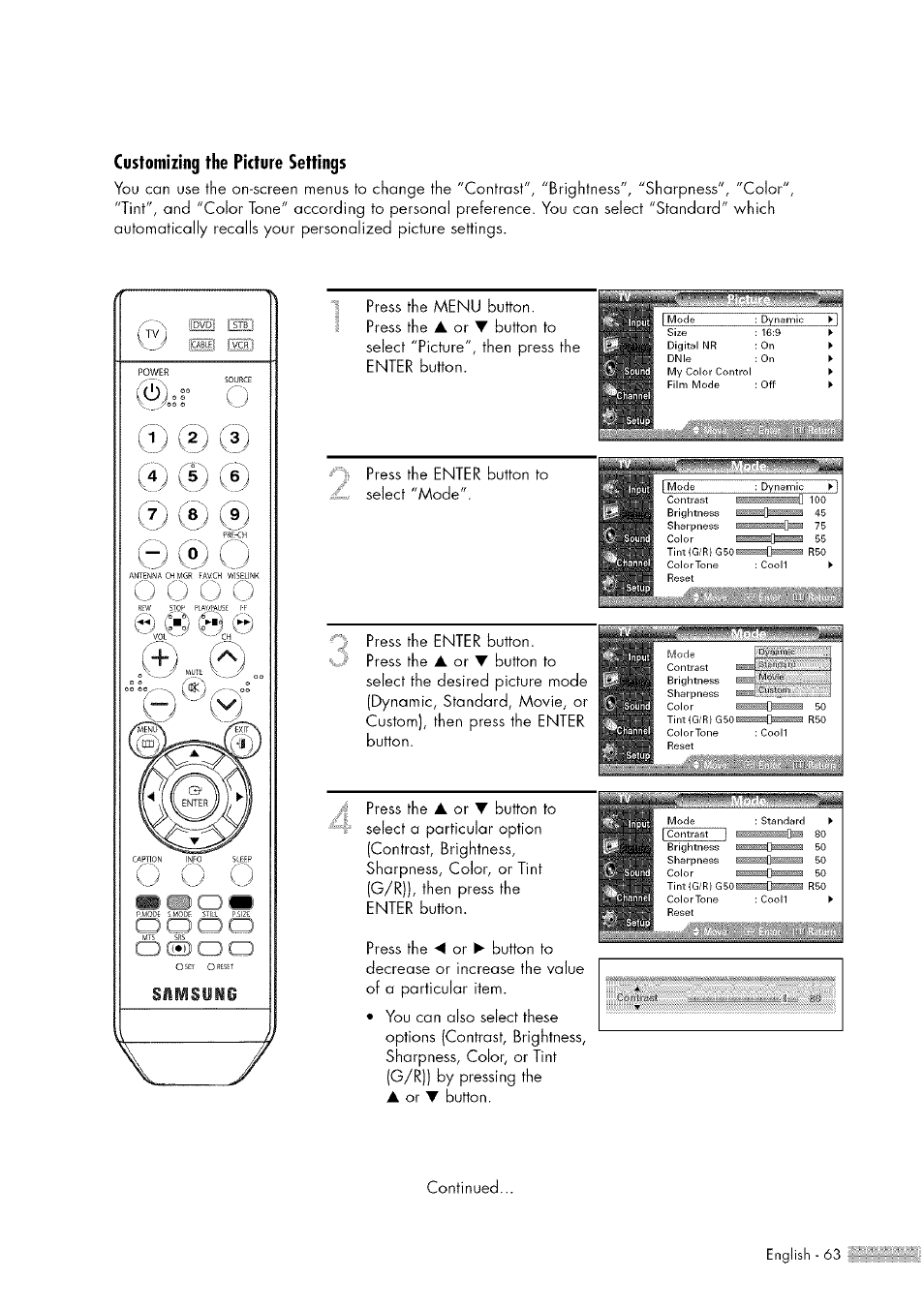 Button. continued | Samsung HL-$4676S User Manual | Page 63 / 135