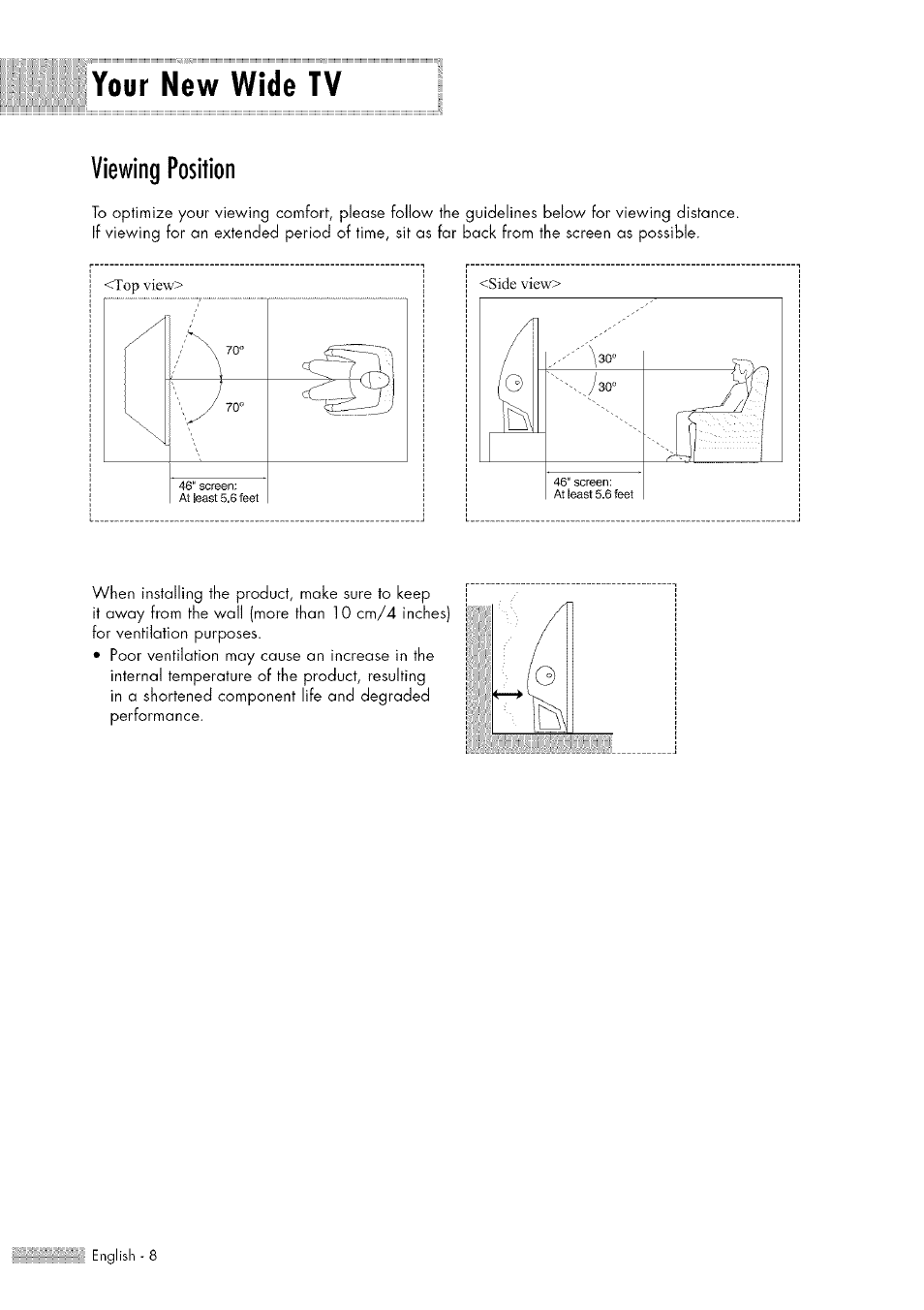 Viewing position, Your new wide tv | Samsung HL-$4676S User Manual | Page 8 / 135