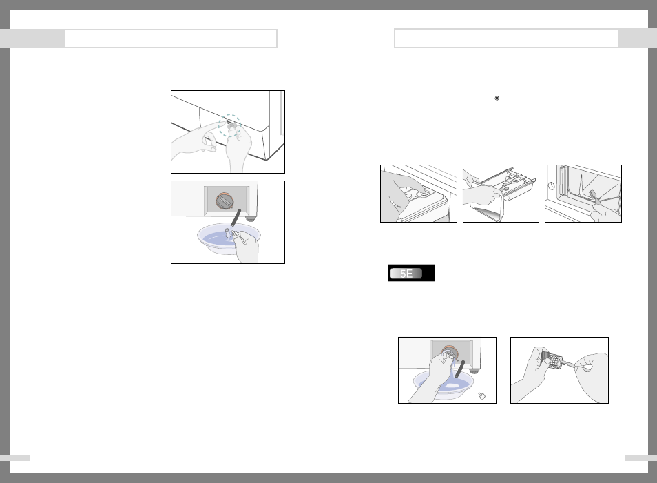 Maintaining the washing machine, Draining the washing machine in an emergency, Repairing a frozen washing machine | Cleaning the exterior, Cleaning the detergent drawer and recess, Cleaning the debris filter | Samsung R1045A User Manual | Page 8 / 12