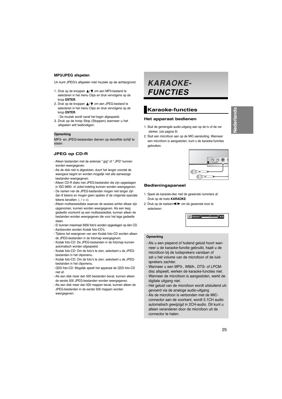 Karaoke, Karaoke- functies functies, Nederlands | Karaoke-functies | Samsung DVD-1080PK User Manual | Page 101 / 156