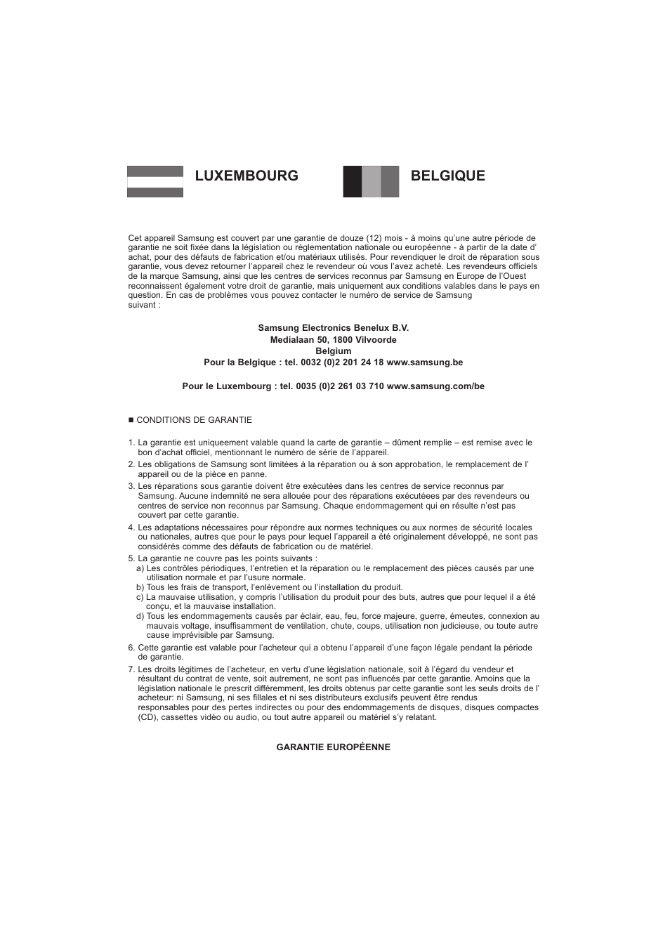 Luxembourg belgique | Samsung DVD-1080PK User Manual | Page 113 / 156