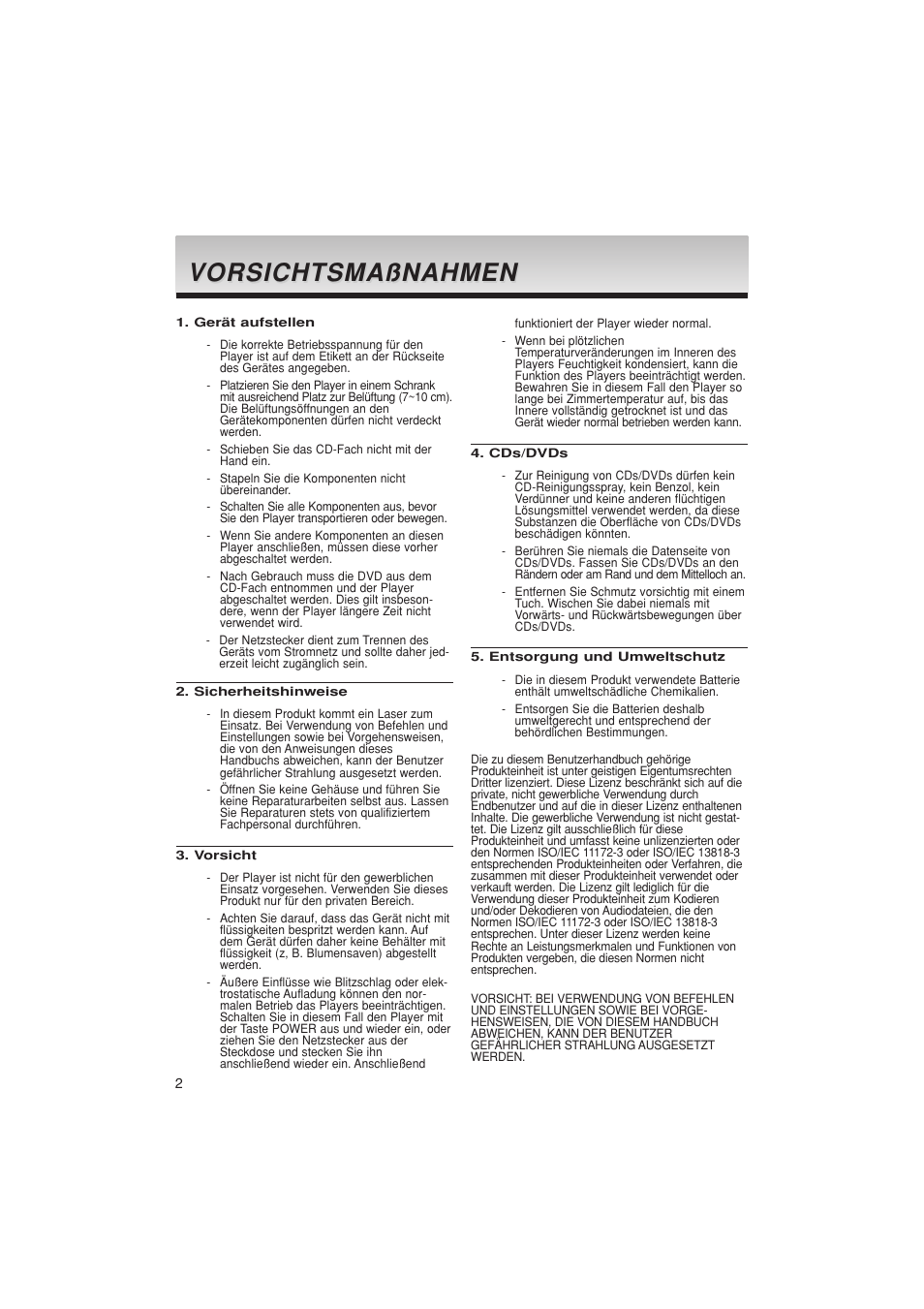 Dvd_1080pk_xel (deu), Vorsichtsmaßnahmen | Samsung DVD-1080PK User Manual | Page 118 / 156