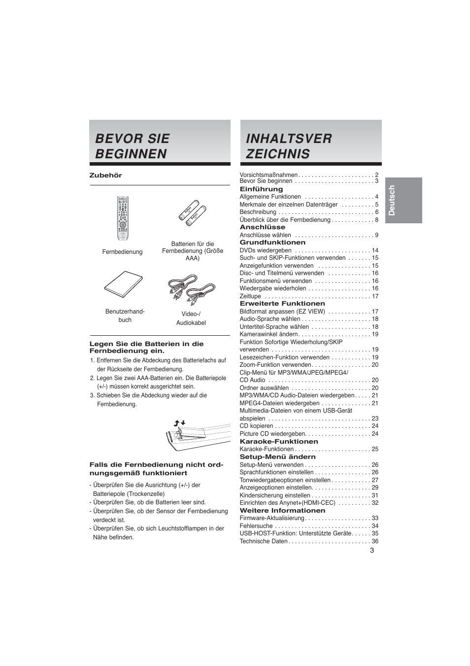 Bevor sie, Bevor sie beginnen beginnen, Inhal | Inhal tsver tsver zeichnis zeichnis | Samsung DVD-1080PK User Manual | Page 119 / 156