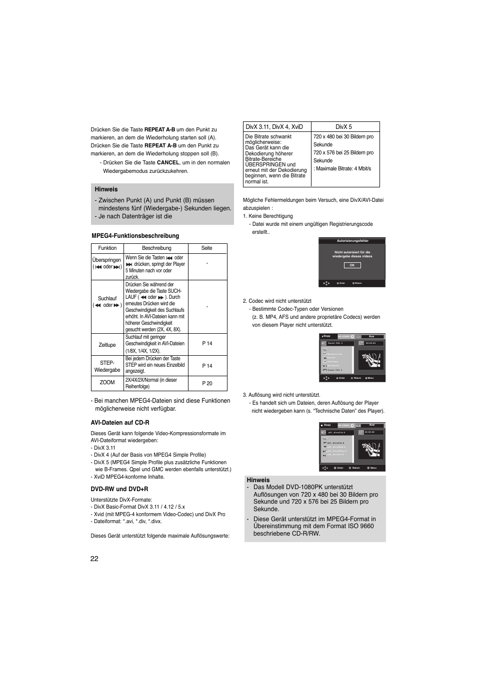 Avi-dateien auf cd-r, Dvd-rw und dvd+r | Samsung DVD-1080PK User Manual | Page 138 / 156