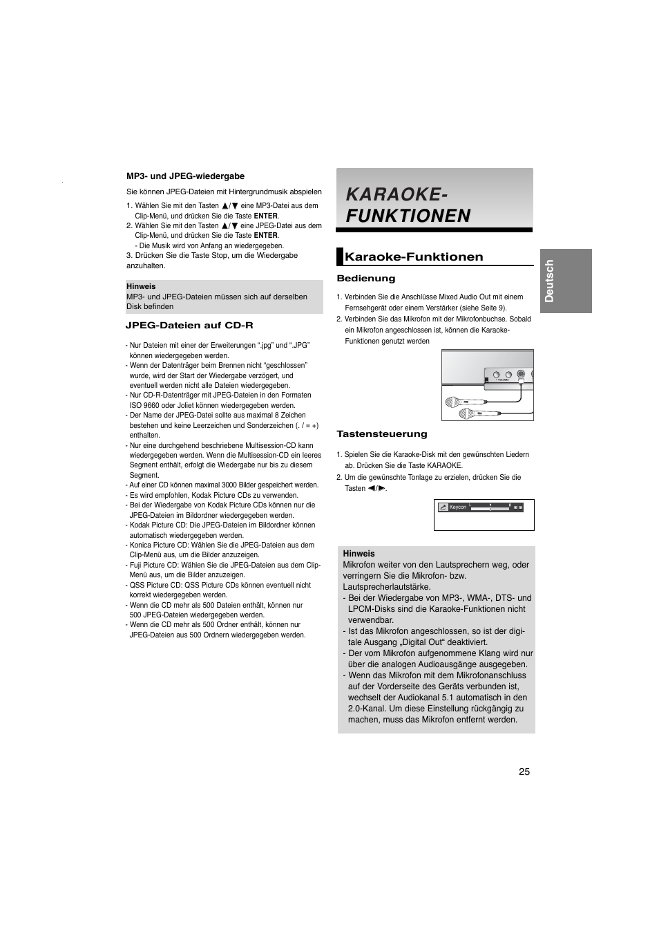 Karaoke, Karaoke- funktionen funktionen, Deutsch | Karaoke-funktionen | Samsung DVD-1080PK User Manual | Page 141 / 156