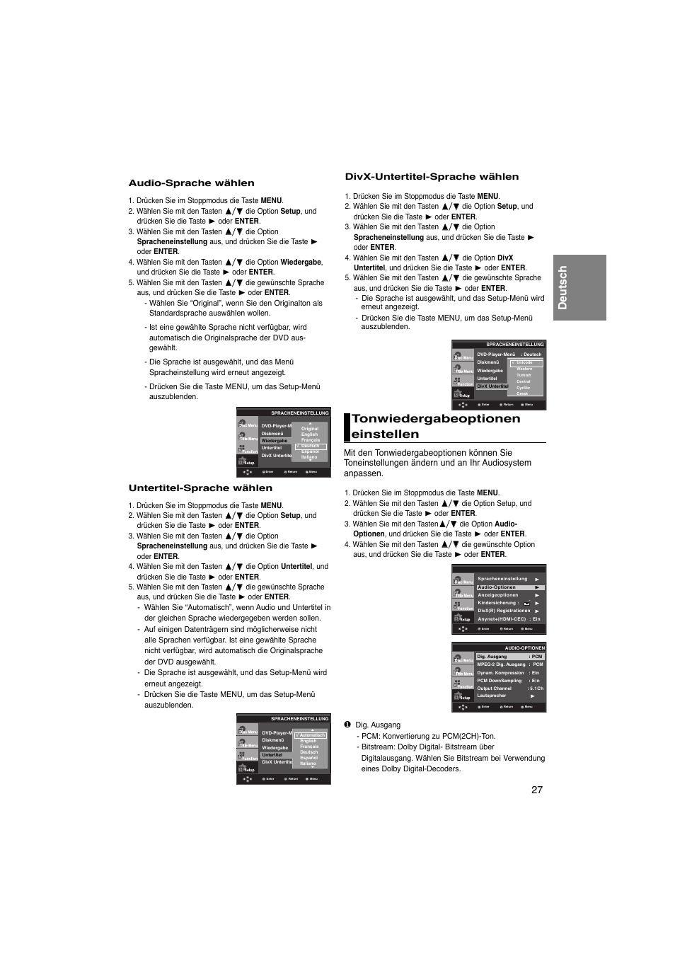 Deutsch tonwiedergabeoptionen einstellen | Samsung DVD-1080PK User Manual | Page 143 / 156