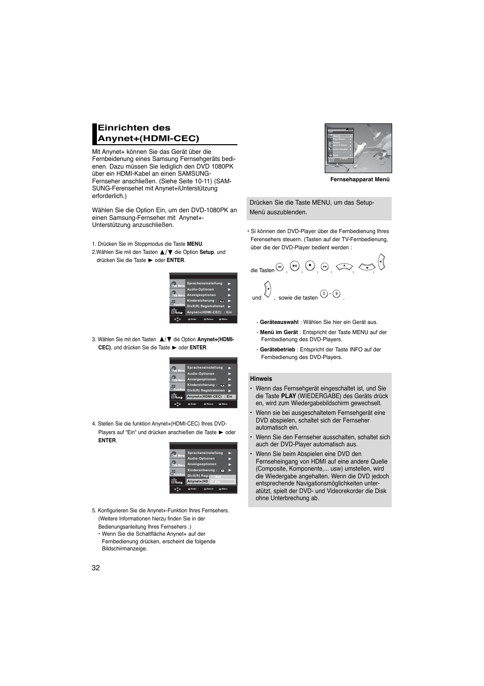 Einrichten des anynet+(hdmi-cec) | Samsung DVD-1080PK User Manual | Page 148 / 156