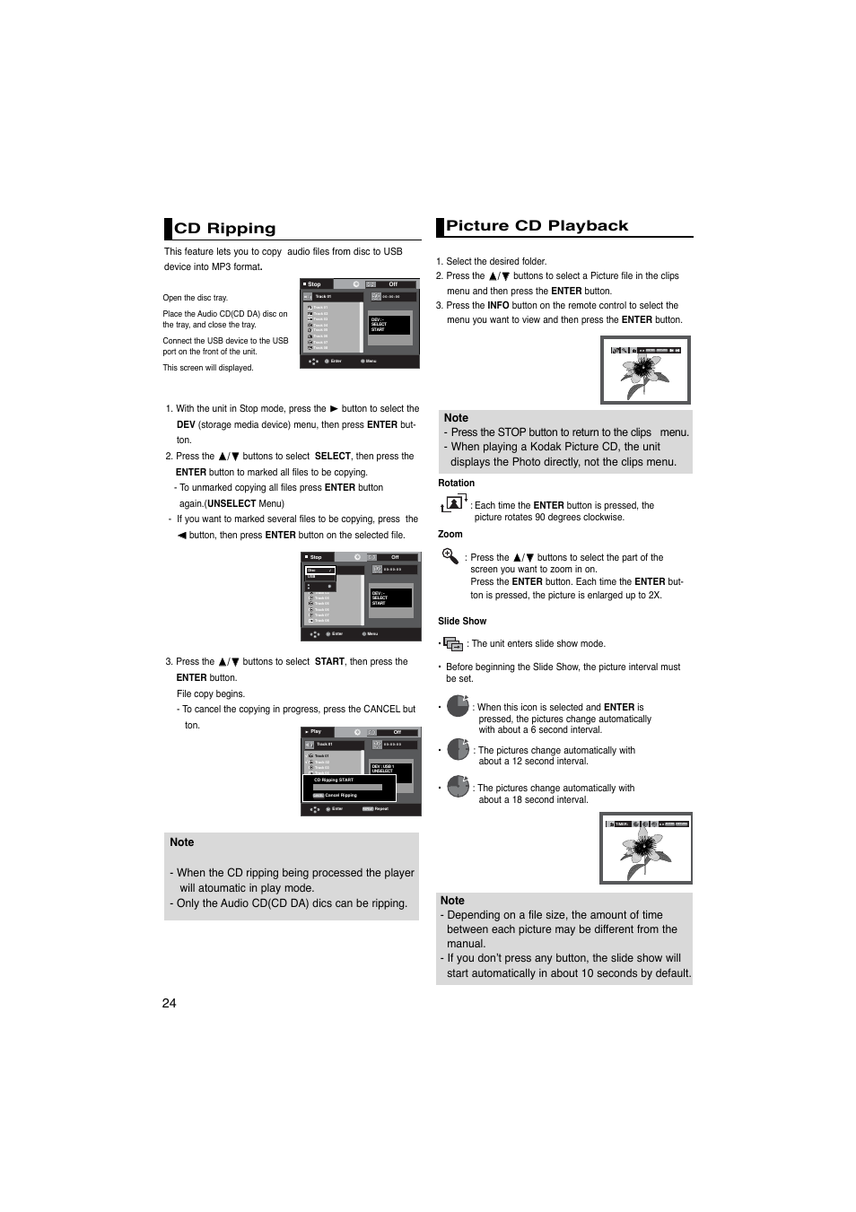 Cd ripping, Picture cd playback | Samsung DVD-1080PK User Manual | Page 24 / 156