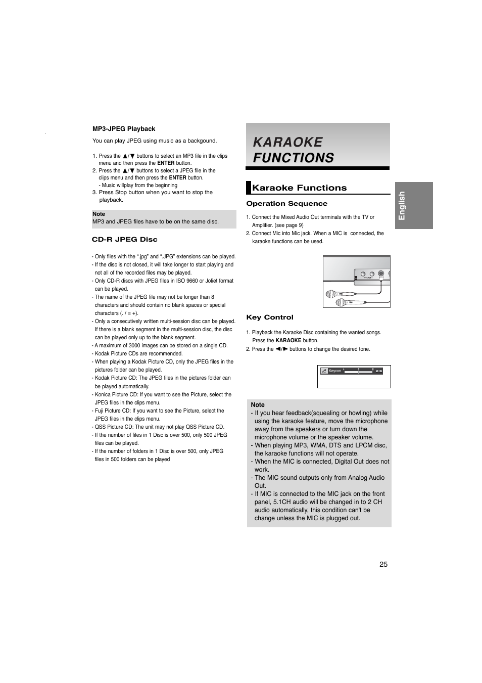 Karaoke, Karaoke functions functions, English | Karaoke functions | Samsung DVD-1080PK User Manual | Page 25 / 156