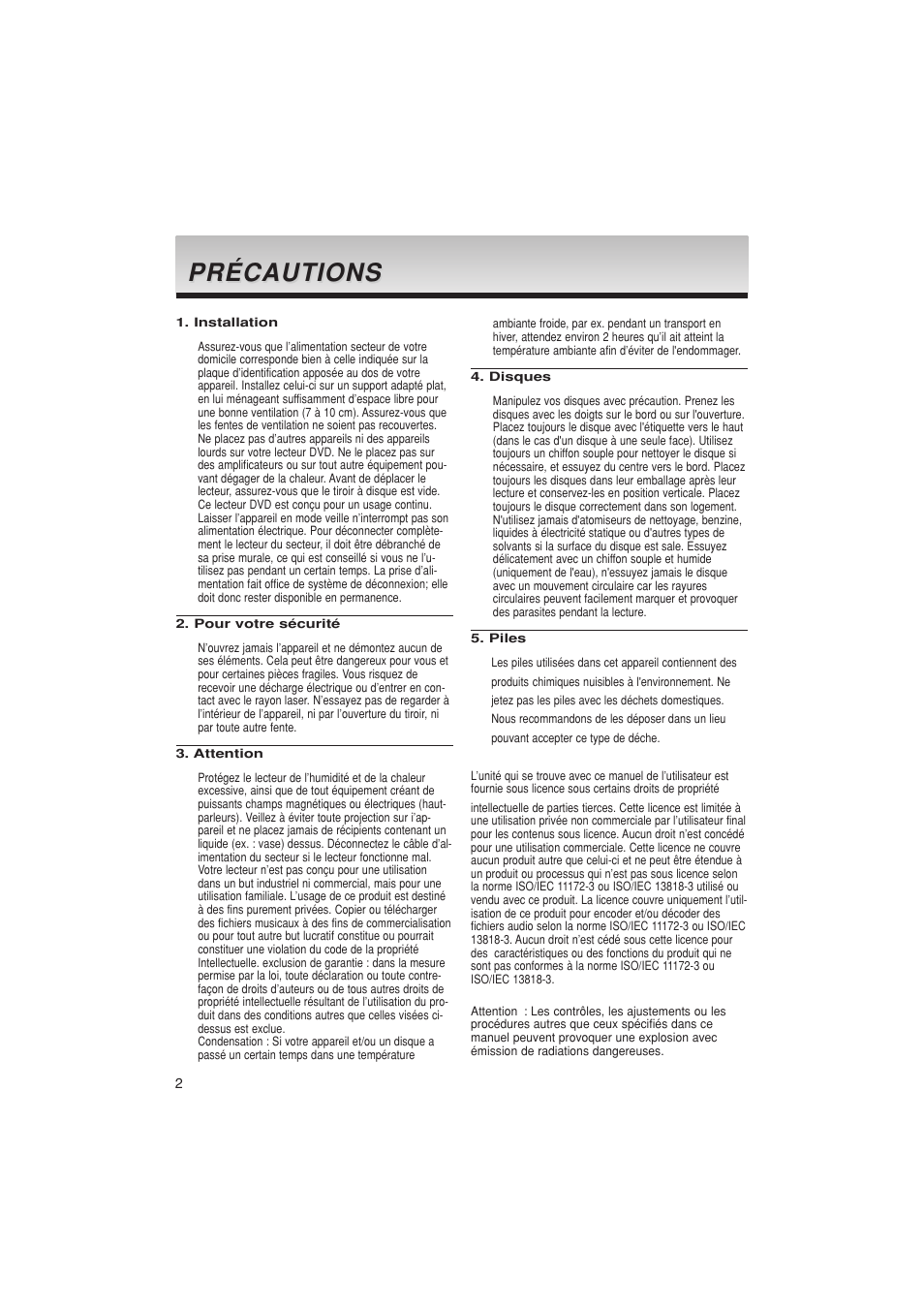 Dvd_1080pk_xel (fra), Précautions | Samsung DVD-1080PK User Manual | Page 40 / 156