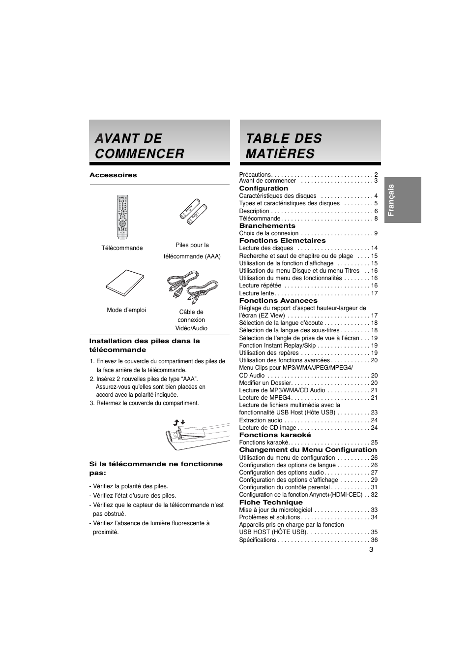 Av v ant ant de de commencer commencer, Table des able des ma ma tières tières | Samsung DVD-1080PK User Manual | Page 41 / 156