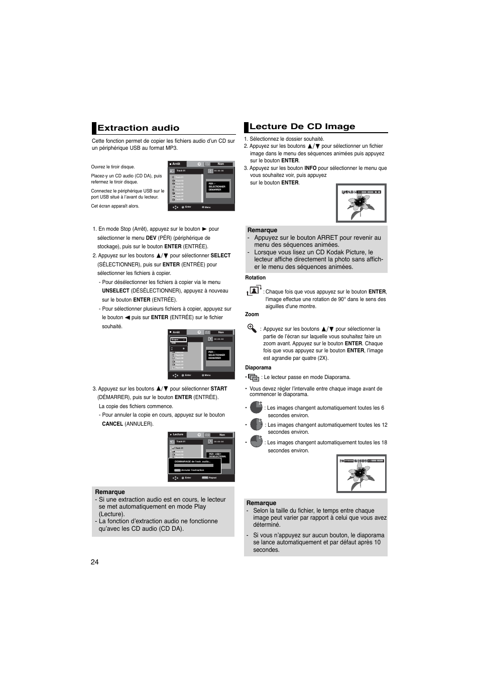 Lecture de cd image, Extraction audio | Samsung DVD-1080PK User Manual | Page 62 / 156